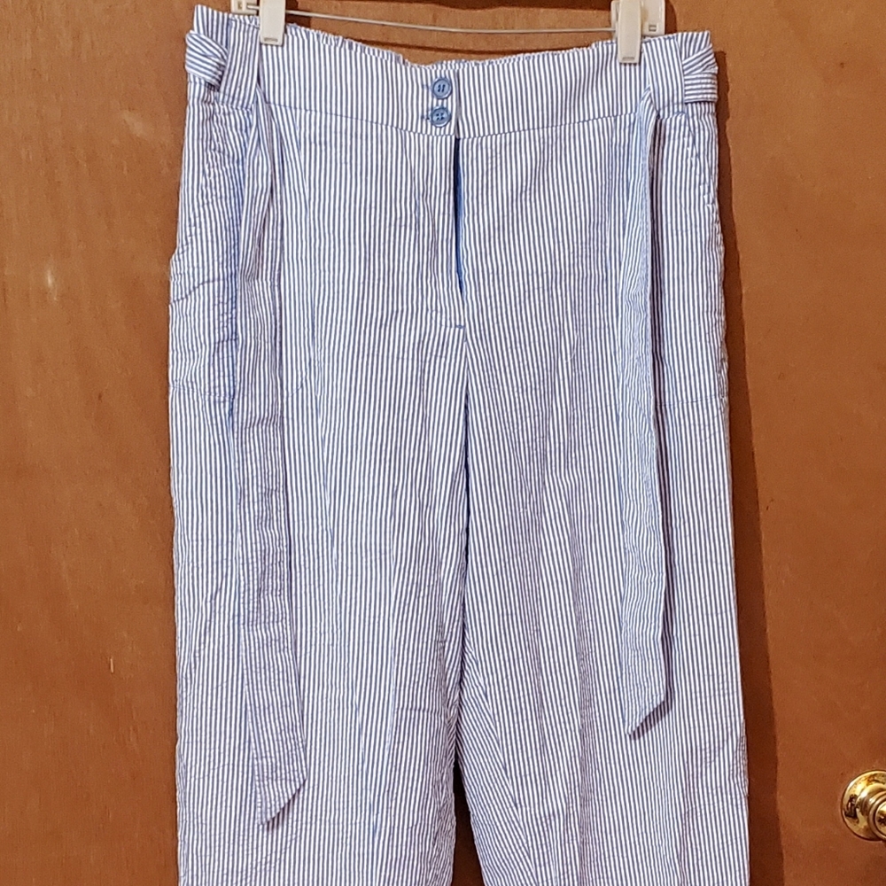 Light Blue and White Striped Paperbag Waist Pants